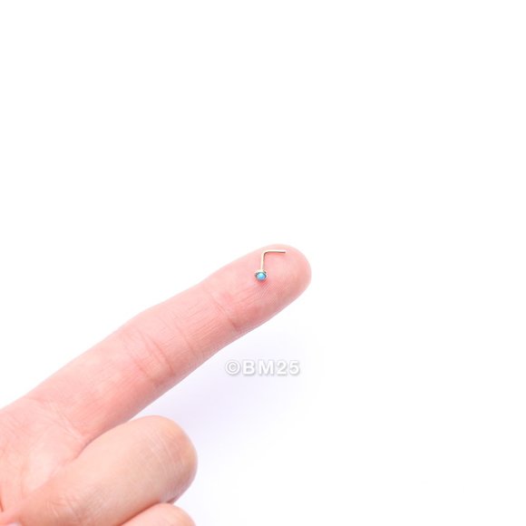 14 Karat Gold Fire Opal Bezel Set L-Shaped Nose Ring - Picture 2 of 5